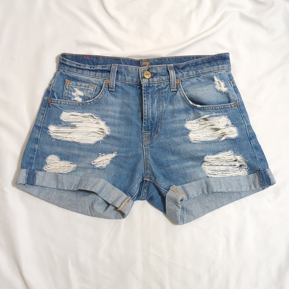 7 for All Mankind Distressed Denim Shorts, Color Blue Size 25